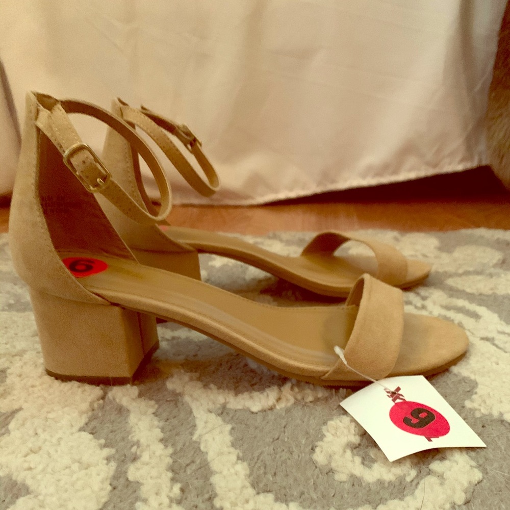 Nude ankle strap heels - low block heel